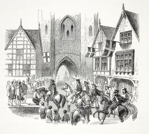 Entrée de Jacques Ier dans la ville de Chester, publié au 19ème siècle (gravure sur acier) - English School