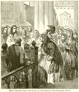 Jenny Geddes Lance le Tabouret à la Tête du Doyen en Surplis - English School