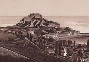 Jersey, Îles Anglo-Normandes : Château de Mont Orgueil et port de Gorey