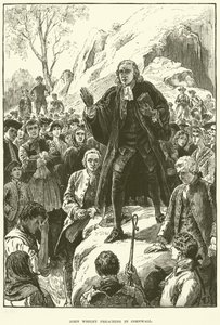 John Wesley, prêchant en Cornouailles (gravure) - English School