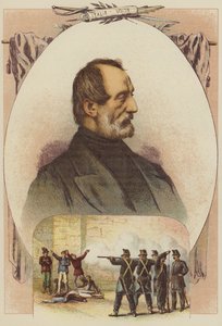 Joseph Mazzini, citoyens fusillés pour avoir lu le journal de Mazzini (lithographie en couleur) - English School