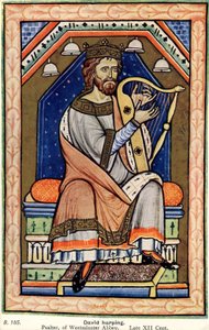 Le roi David jouant de la harpe, Psautier de Westminster (vélin)