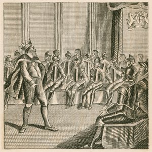 Le roi Henri III entrant au parlement et trouvant les barons en armure - English School
