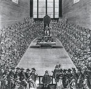 Roi Jacques Ier (1566-1625) dans les Chambres du Parlement, 1624