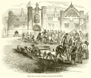Le roi Jacques et ses courtisans partant pour la chasse - English School