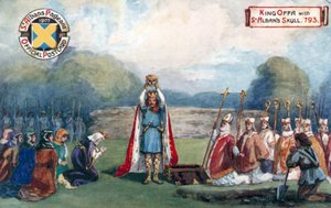 Le roi Offa avec le crâne de Saint Albans, 793 - English School