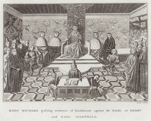 Le roi Richard prononce la sentence de bannissement contre le comte de Derby et le comte maréchal - English School