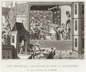 Le roi Richard rend visite à son oncle le duc de Gloucester, à son château de Pleshy - English School