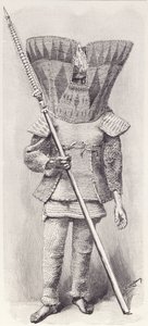 Insulaire de Kingsmill en armure complète, de The History of Mankind, Vol.1, par Prof. Friedrich Ratzel, 1896 - English School