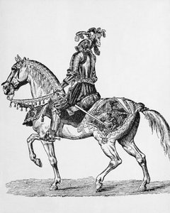 Chevalier à cheval en tenue de gala des années 1400