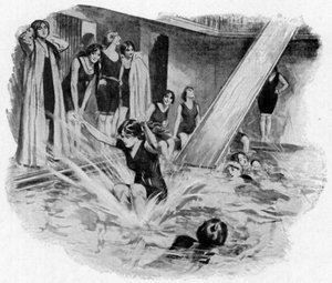 Dames utilisant la chute (Bath Club) (litho) - English School