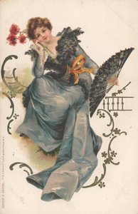 Dame avec éventail et fleurs