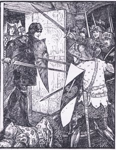Lancelot sort de la chambre de Guenièvre, illustration de 