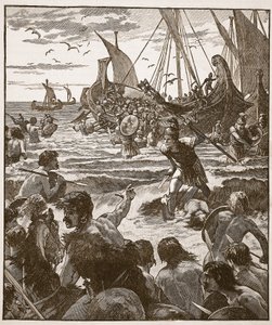 Débarquement des Romains sur la côte du Kent, illustration de Cassells Illustrated History of England