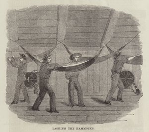 Amarrage des hamacs (gravure) - English School