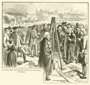 Pose de la première pierre de la chapelle City-Road (gravure) - English School