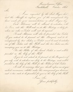 Lettre détaillant les arrangements pour un banquet au Guildhall, Londres, le 9 novembre 1868 - English School