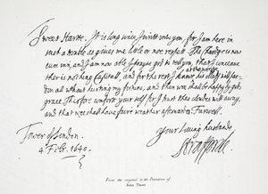 Lettre de Lord Strafford à sa femme, depuis la Tour de Londres, 4 février 1640 - English School