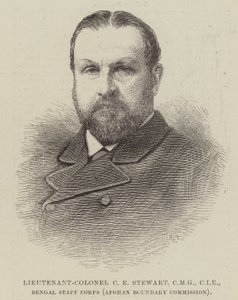 Lieutenant-colonel C E Stewart, CMG, CIE, Bengal Staff Corps (Commission des frontières afghanes) (gravure) - English School