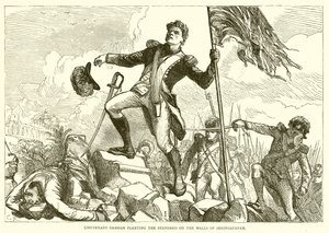 Le lieutenant Graham plantant le drapeau sur les murs de Seringapatam - English School