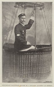 Lieutenant Mansfield, tué par un accident de ballon à Bombay (gravure) - English School