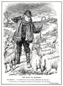 Lloyd George en tant que berger de la Grande-Bretagne demande aux contribuables (moutons) de mener la reprise économique, décembre 1920