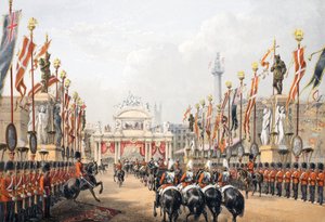 Le pont de Londres, gardé par la Honourable Artillery Company de Londres, de A Memorial of the Marriage of Edward VII and Alexandra of Denmark, pub. 1864