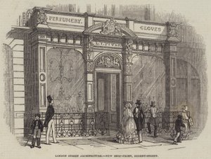 Architecture de rue à Londres, nouvelle devanture de magasin, Regent-Street (gravure) - English School