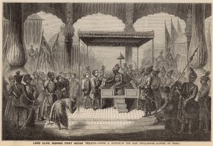 Lord Clive signant le premier traité indien - English School