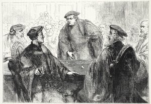 Luther et Zwingle discutant à Marbourg, illustration de L