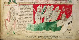 MS CCC 157 p.382 Les visions rêvées par le roi Henri Ier en Normandie en 1130, insérées vers 1140 par Jean de Worcester dans la chronique commencée par Florence de Worcester (d.1118) vers 1130-40 (parchemin) (détail de 95503) - English School