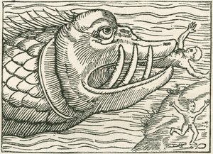Homme dévoré par un serpent de mer. Illustration trouvée en marge d