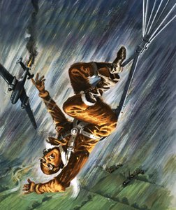 Homme tombant avec un parachute