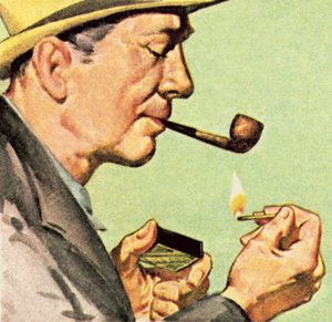 Homme allumant une pipe avec une allumette - English School