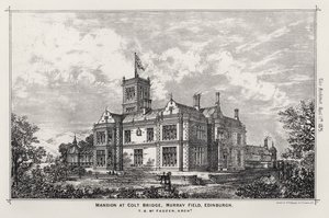 Manoir à Colt Bridge, Murray Field, Édimbourg (gravure) - English School