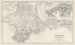 Carte : Crimée, selon Huot et Demidoff, dessinée et gravée par J Bartholomew, Édimbourg ; Sébastopol, selon un plan russe original réduit publié à Berlin - English School