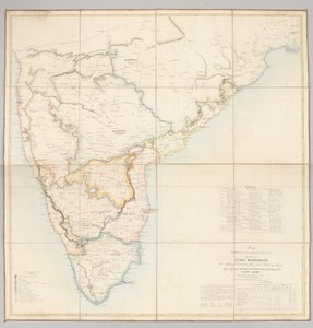 Carte montrant la partition actuelle du pays dépendant de Fort St. George en divisions militaires avec plusieurs stations de troupes
