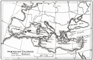 Carte des colonies phéniciennes et de ses routes commerciales méditerranéennes