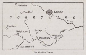 Carte montrant les villes lainières du Yorkshire (litho) - English School