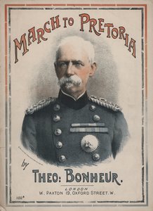 Marche vers Pretoria, couverture de partition musicale avec un portrait du maréchal Lord Roberts