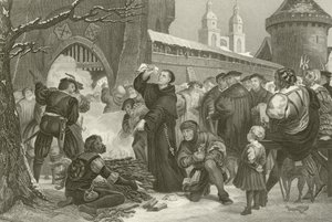 Martin Luther brûlant la bulle papale - English School