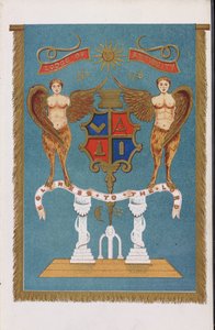 Emblème de la loge maçonnique montrant un blason avec des anges