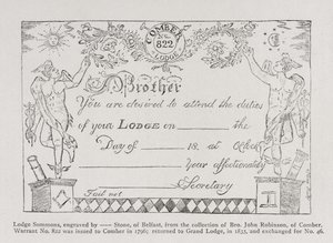 Convocation de la loge maçonnique, datée de 1796