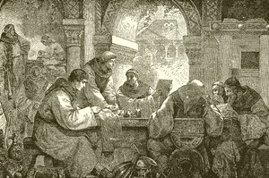 Culture médiévale - Moines dans un couvent illuminant et transcrivant des livres - English School