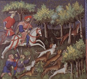 Aristocrates médiévaux chassant des renards