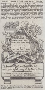 Pierre commémorative pour feu M. Braidwood (gravure) - English School