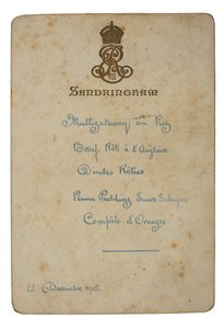 Menu pour le jour de Noël à Sandringham - English School