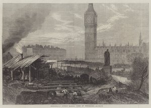 Travaux du chemin de fer du district métropolitain à Westminster (gravure)
