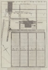 Drainage principal métropolitain, plan des travaux de décharge sud à Crossness - English School