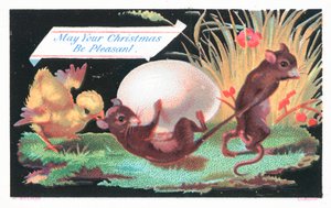 Souris, poussin et œuf, carte de Noël